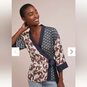Anthropologie meadow rue patchwork kimono wrap blouse top size small